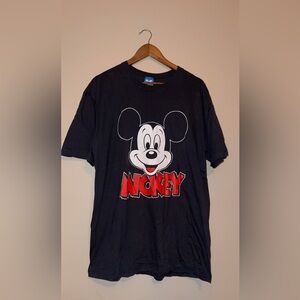 Vintage Disney Black Tee with Mickey Mouse and Red Text